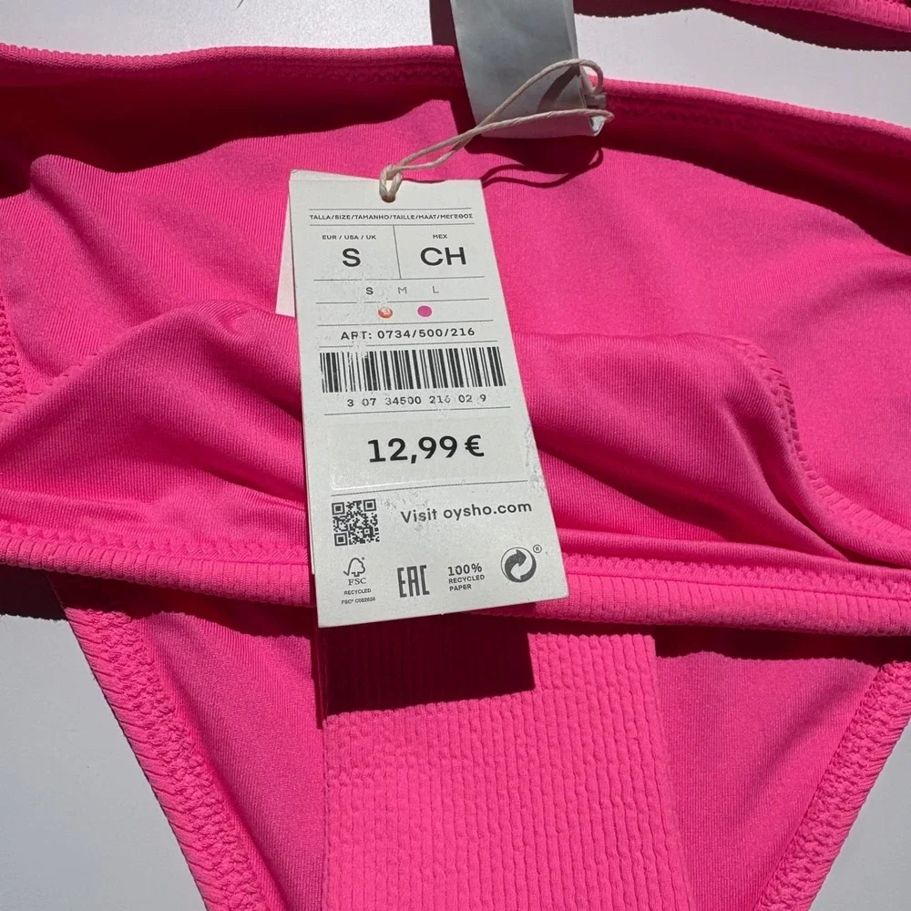 Oysho Pink Textured Triangle Bikini Set Classic Brief Small